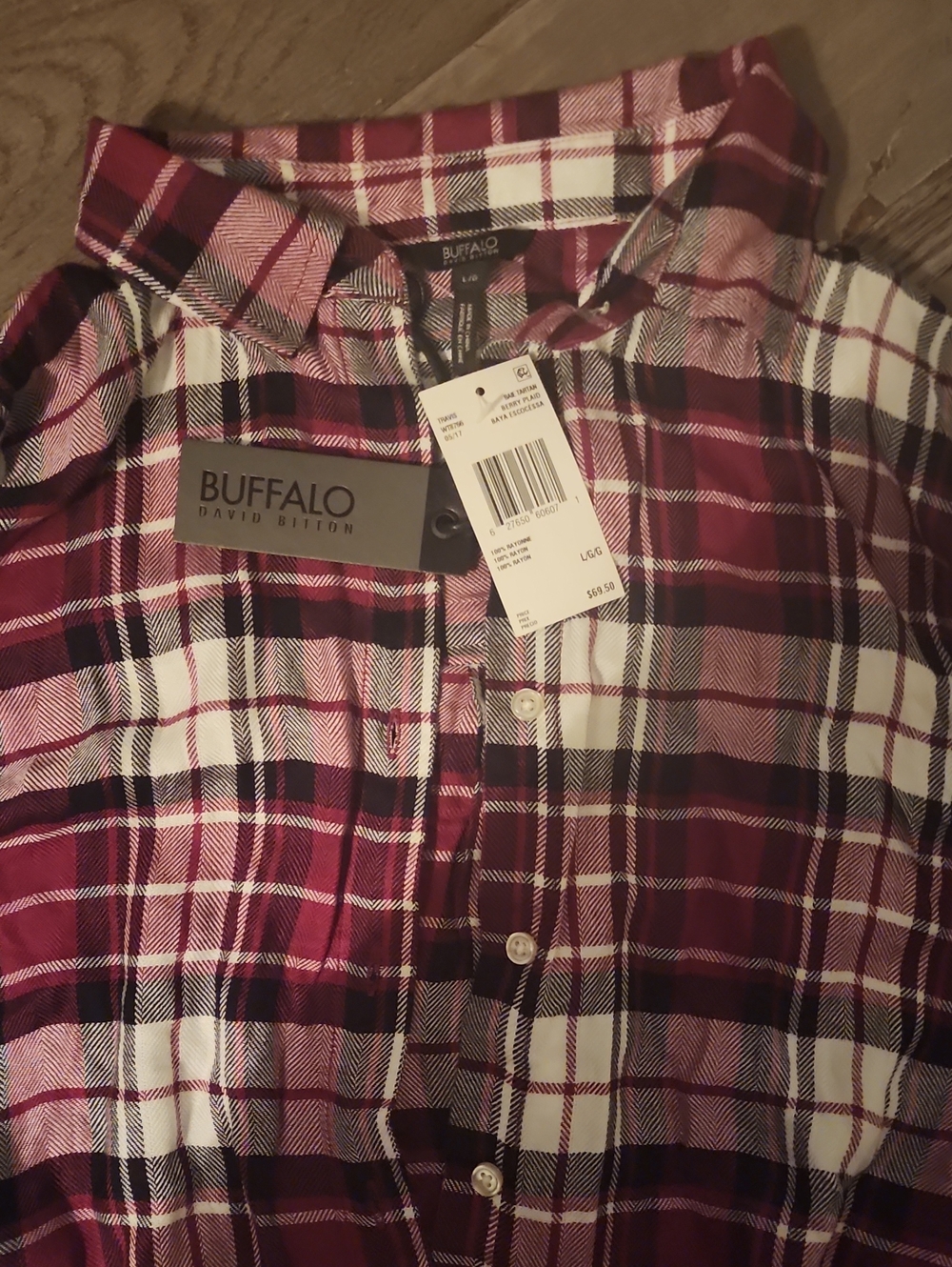 Buffalo David Bitton Womens Burgundy and White Plaid Button-Down Shirt